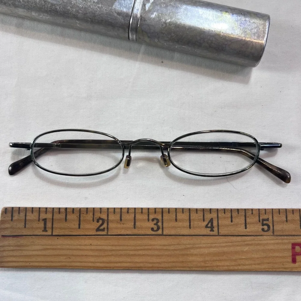 Vintage Oval Metal Reading Glasses +1.50 Magnification with Slim Metal Tube Case